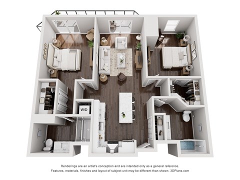 Floor plan for 2 beds, 2 baths, 1153 sqft